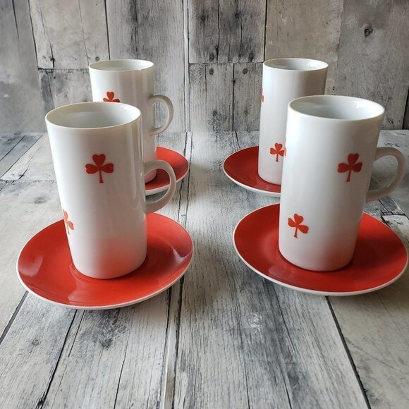 Other - Vintage Set of 4 Red and White Club Mugs and Saucers